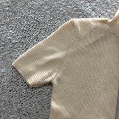 PAULE KA Ivory Silver Lurex High Neck Short Sleeve Knit Sweater S