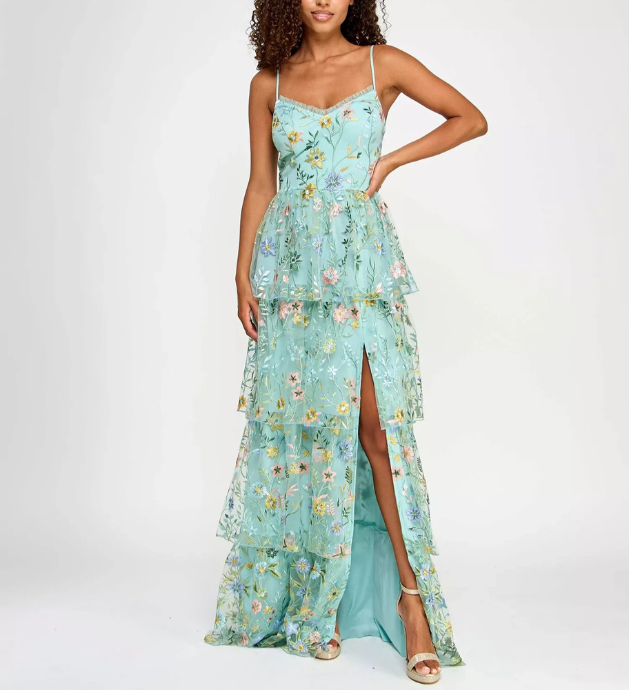 City Studios Juniors’ Ruffled Embroidered Tiered Gown MSRP $189