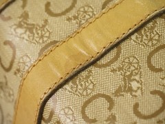 CELINE C Macadam PVC Boston Handbag Beige Gold