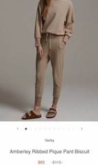 Varley Amberley Ribbed Pique Jogger Pants Biscuit Beige Women’s Size-XS