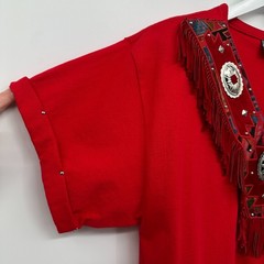 Vintage Western Top Shirt Size Large Stretch Embroidered Suede Fringe Concho USA