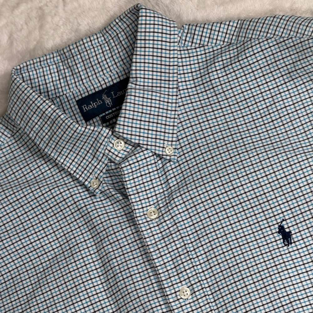 Ralph Lauren Button Down Shirt Mens XL Blue Preppy Plaid Custom Fit