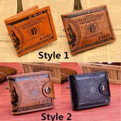 Men’s US 100 Dollar Bill Leather Bifold Card Photo Holder Wallet Handbag Purse