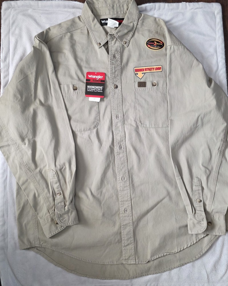 Wrangler RIGGS Workwear Room2Move Khaki Twill Cotton Work Shirt Men XXL