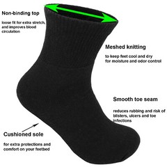 3 Pairs Diabetic Ankle Circulatory Socks Health Cotton Mens Black Gray White