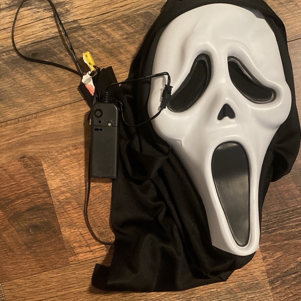 LED Light Up Full Face Halloween Mask w/ Hood, Adult Unisex One Size Black/White