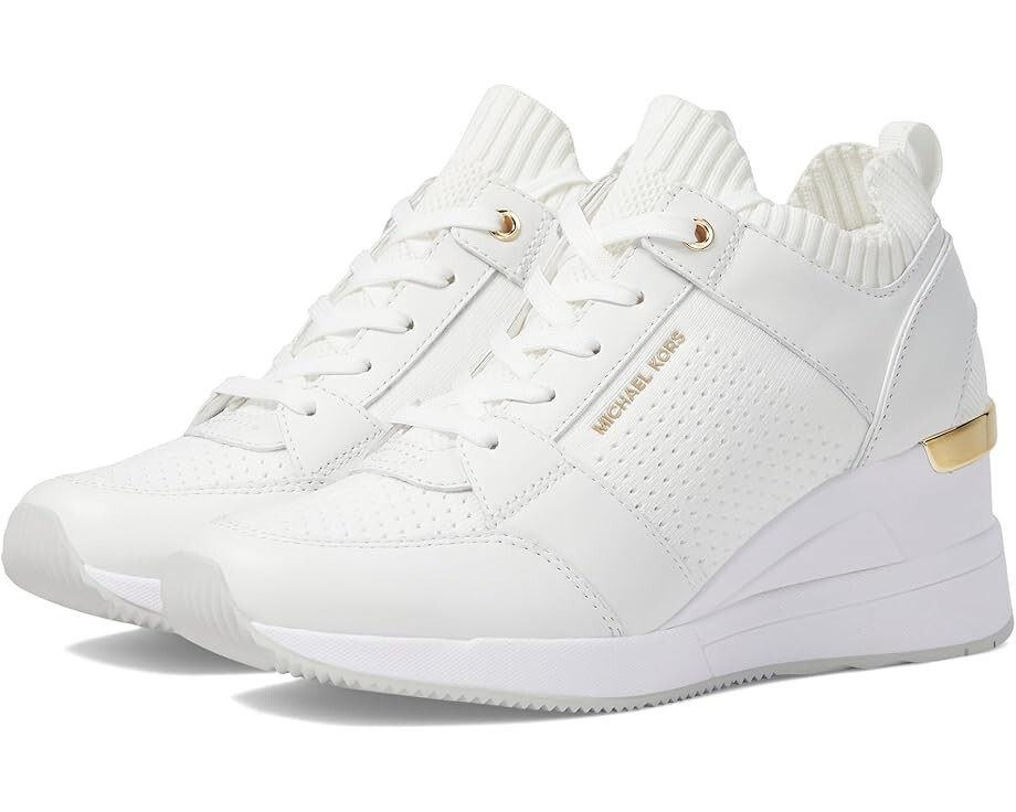 Michael KORS GEORGIE OPTIC WHITE KNIT GOLD MK LOGO WEDGE SNEAKERS I LOVE SHOES