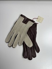 NWT Dents Knit & Leather Driving Gloves Beige/Brown Size M