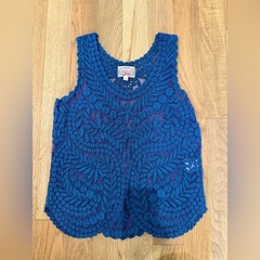 💙 Anthropologie Blue Sheer Embroidered/Textured/Lace Tank Top – Size Small ✨