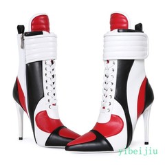 Womens Color Block Patchwork Ankle Boots High Heel Lace Leather Shoes Multi Tone
