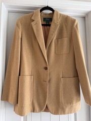 Vintage Ralph Lauren Women’s Camel Hair Blazer, Lined Size 12 Leather Buttons
