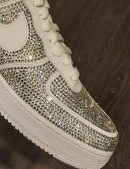 Custom Nike Air Force 1s with Crystal Clear Rhinestones, All White