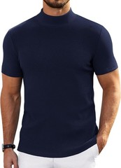 Mens Short Sleeve Mock Turtleneck Sweater Casual Ribbed Knit Pullover Top Tee