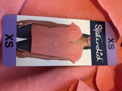Splendid Women’s XS Linen Blend Blouse Coral Pink Short Sleeve Split Neck NWT