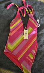 Trina Turk Majllet Plunge One-Piece Women Sz 2 Muti Color Pink Striped Swimsuit