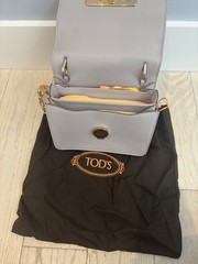 Tod’s Double T Small Gray/Pink Crossbody Bag Gold Hardware Chain Strap