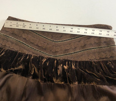 Carole Little Boho Peasant Gypsy Tiered Skirt Sz 8 Midi Brown Satin Velvet Lace