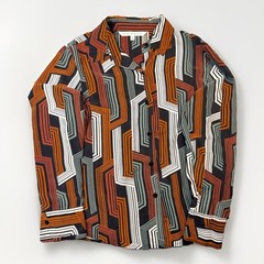 Max Studio 100% Silk Geometric Button Front Blouse Shirt Women’s Medium 1186