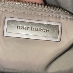 Tory Burch Metallic Silver Large Tote Quilted Logo Chain Strap Zip Detach