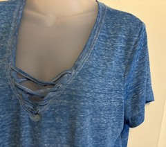 SO Sporty Tee Blue Juniors Sz Large Short Sleeve TShirt Stretchy Semi-sheer