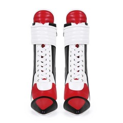 Womens Color Block Patchwork Ankle Boots High Heel Lace Leather Shoes Multi Tone