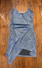 Charlotte Russe Blue Glitter Cowl Neck Wrap Mini Dress Adjustable Straps women L