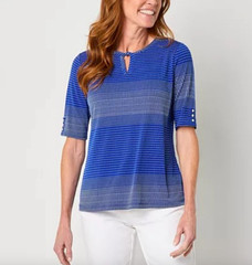 Liz Claiborne Womens Keyhole Neck Elbow Sleeve Blouse , Blue Sz XXL NWT