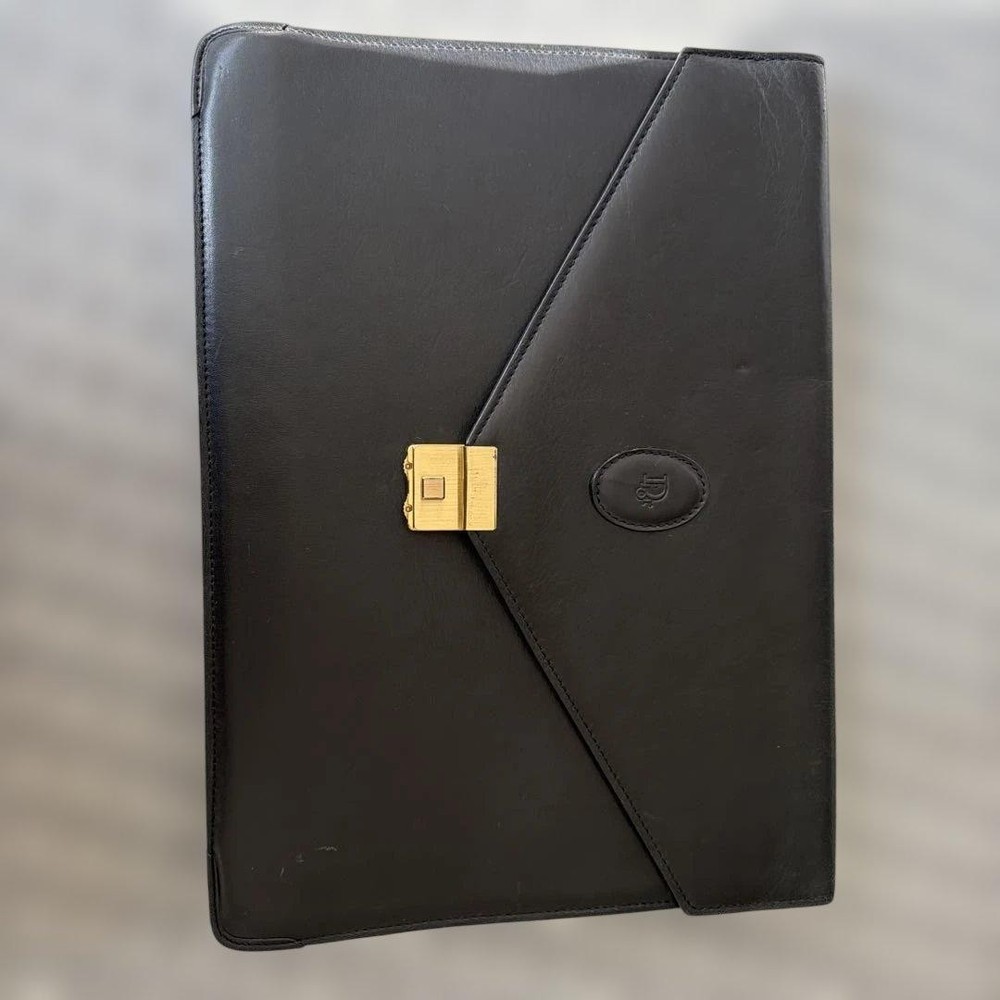 Dior Leather Briefcase Vintage 29×40 cm Black 11.4×15.7 in Classic Dark