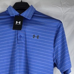 Under Armour Playoff Polo Mens Medium Blue Striped Golf Shirt NWT