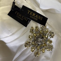 Terani P717 10 White Strapless Prom Quinceañera Gown Dress Foral Appliqués New.
