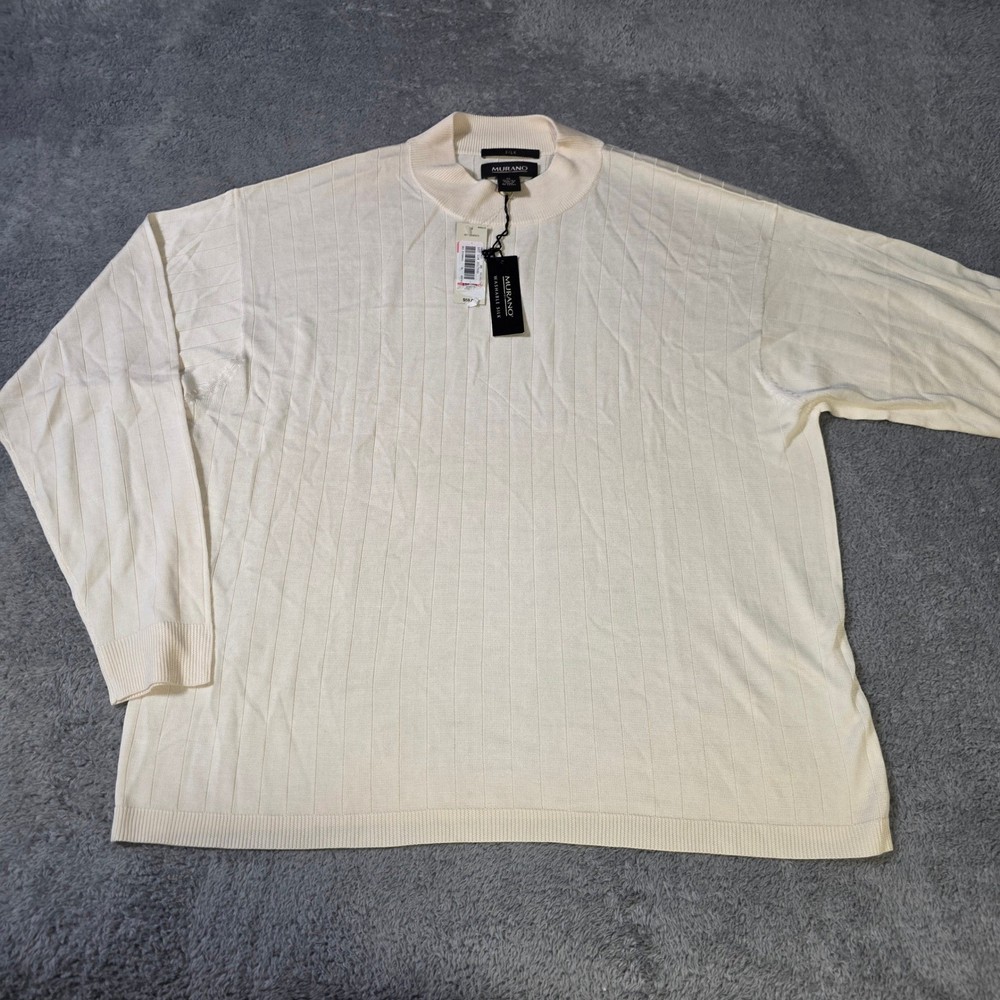 Murano Mens XL Sweater Cream Washable Silk Ribbed Mock Neck Long Sleeve Knit
