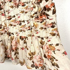 Sea New York Large Floral Ruffled Cap Sleeve Pleated Tasseled Esme Blouse Top