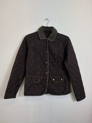 Barbour Women’s Black Khaki Green Quilted Cord Collar Jacket Coat UK 12 Vintage