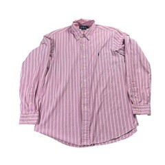 Ralph Lauren Shirt Mens Large Pink Stripe Custom Fit Button Down Long Sleeve