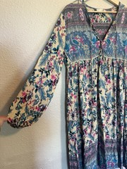 R. Vivimos Floral print Maxi Dress XL Boho Peasant Prairie Cottagecore Blue 18
