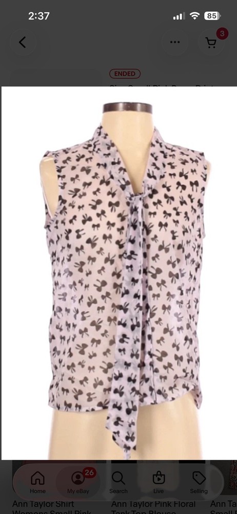Size Small Pink Bows Print Sleeveless Ann Taylor Blouse. .