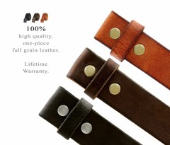 BS001 “No Slot Hole” Full Grain Genuine Cowhide Leather Belt Strap 1-1/2″ Wide