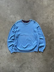 Vintage 90s Tommy Hilfiger Embroidered Logo Knit Sweater Sweatshirt Blue Sz XL