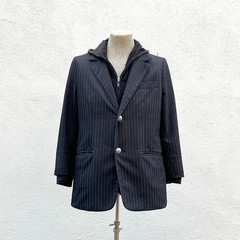 Men’s House Hause of Howe Black & Blue Striped Hoodie Blazer Jacket Size 40