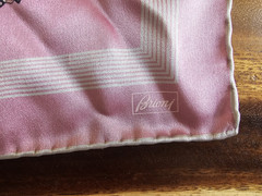 Brioni Silk Pocket Square Pink Black Geometric Medallion Made in Italy Luxury