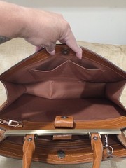Claudia Firenze Vtg Lg Brown Croc Embossed Top Handle Satchel Detachable Strap
