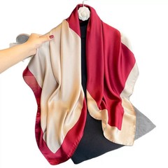 90cm Mulberry Silk Square Scarf Red Beige Printed Shawl Wrap