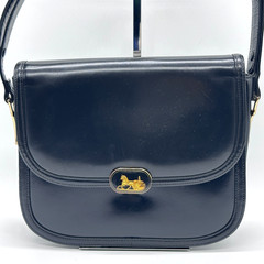CELINE Shoulder Bag Handbag Horse Black Leather Carriage Purse Vintage Authentic