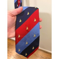 Lands’ End Red, Navy & Light Blue Striped Sailboat Tie