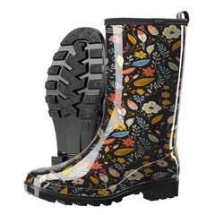 HISEA Women’s Printed Rain Boots Mid-Calf Waterproof Garden Boots Glossy Wellies