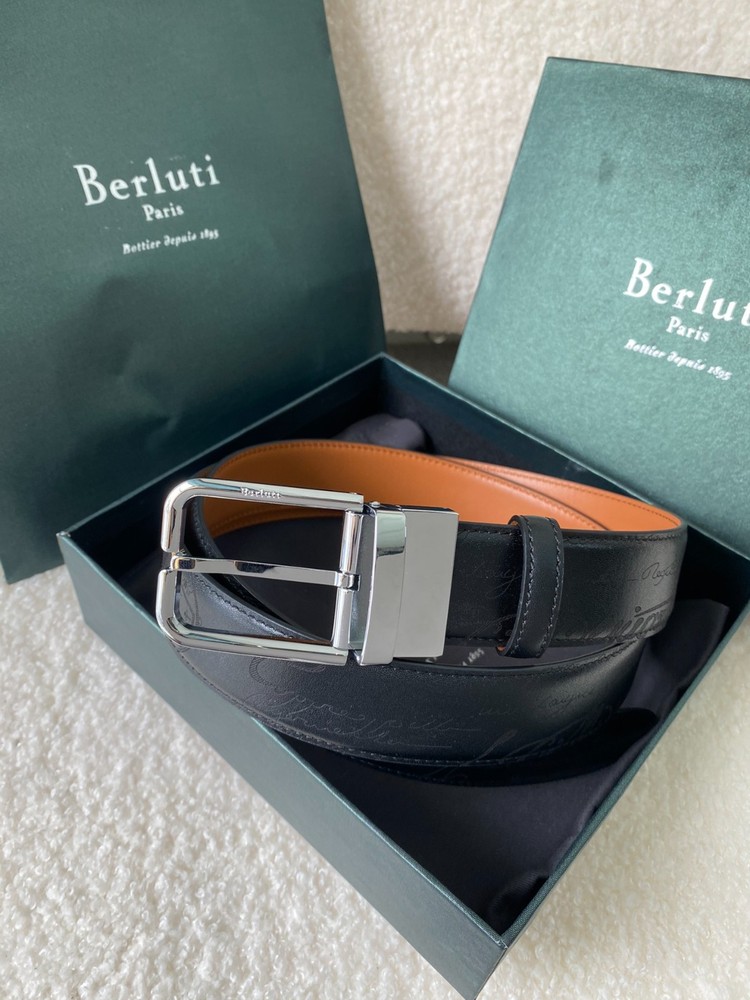 Berluti Belt Venezia Scritto genuine leather handmade width 3.5cm/1.37inch
