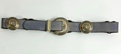 Leather Concho Belt Sueded Gray Blue Women Size M/L 30 inch to 34 inch – Vintage