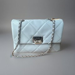 ALDO Light Blue Quilted Shoulder Bag, Chain Strap, Turn Lock, Pockets