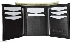 MARSHAL MEN’S GENUINE LEATHER 2 PHOTO HOLDER CREDIT CARD BLACK TRIFOLD WALLET
