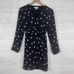 & Other Stories Mini Wrap Dress Size 0 Black Gold Leaves Long Sleeve Twee